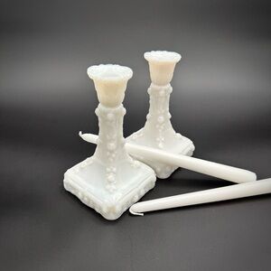 Vintage Milk Glass Candlestick Holders